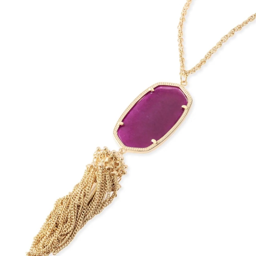 Kendra Scott Rayne Stone Tassel Pendant Necklace Purple Jade gem - Picture 2 of 4
